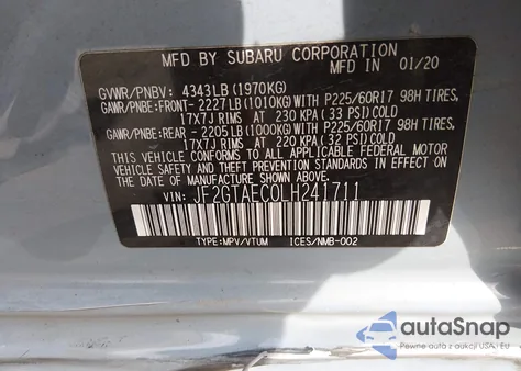 2020 Subaru Crosstrek Premium z USA, uszkodzony, nr VIN JF2GTAEC0LH241711